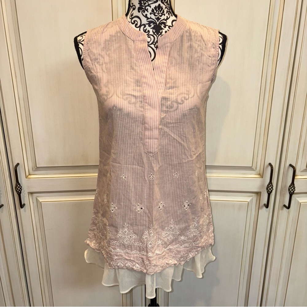 LOGO Lori Goldstein Size XXS Light Pink and Cream Vertical Striped Layered Tank